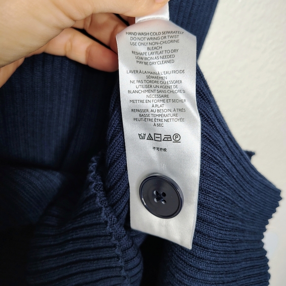 Maeve By Anthropologie PuffSleeved Navy Blue and Striped Button Front Dress Sz S - Picture 15 of 16